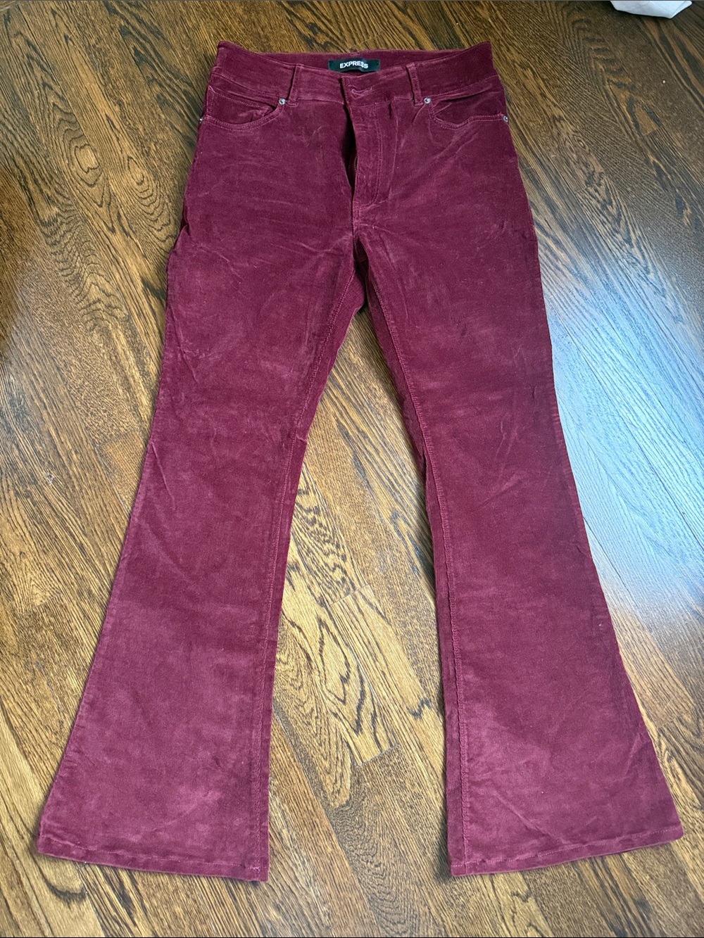 Express Women's Burgundy Corduroy Flare Jeans